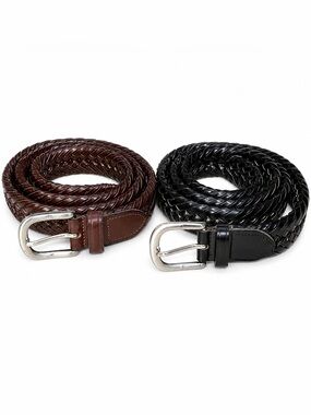 2x Braided Leather Belts Bundle Black & Brown Adjustable Woven Casual Classic